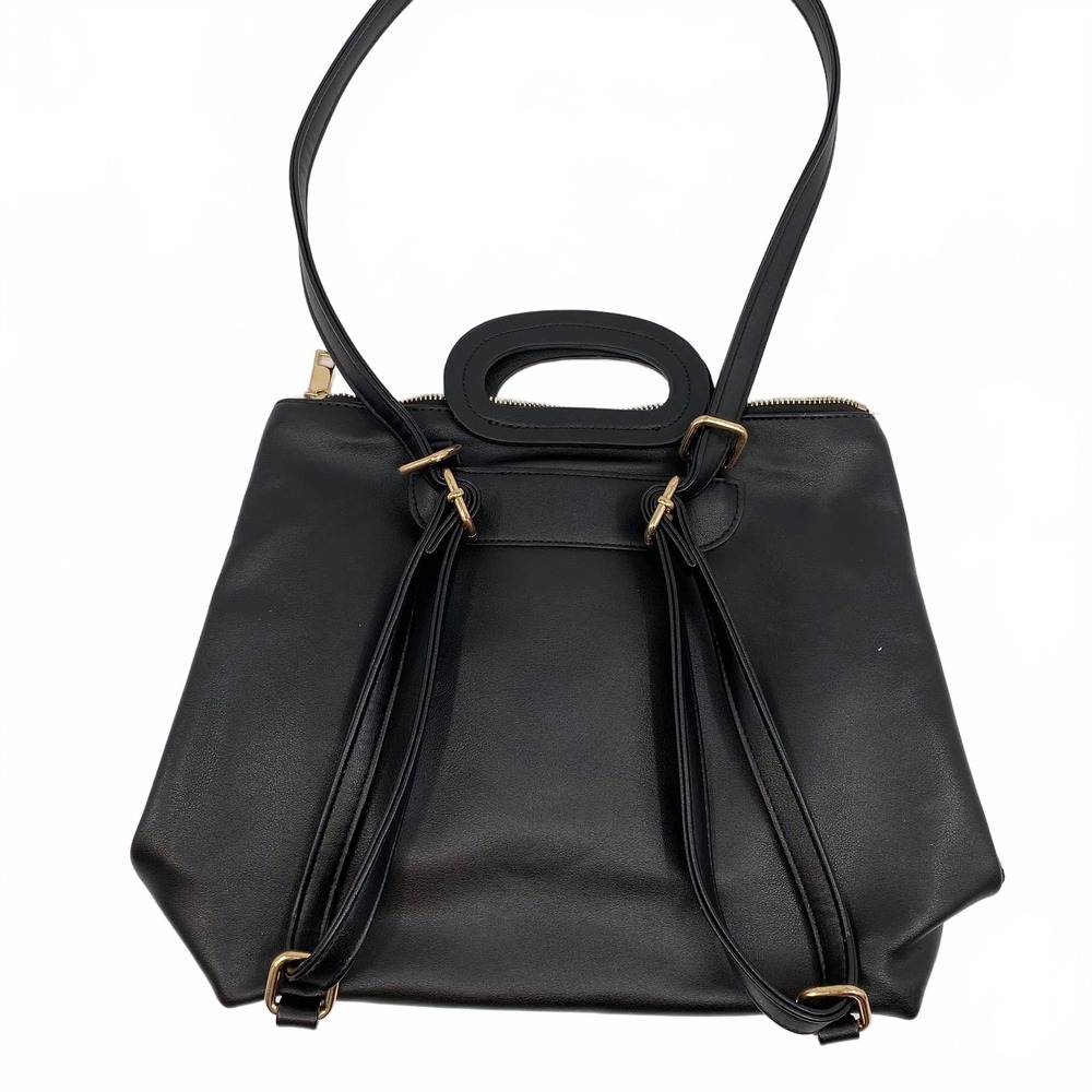 Moda Luxe Black Leather Convertible Crossbody Backpack | OS